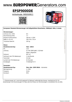 Dizelski generatori Europower EPSP9000DE (MA)