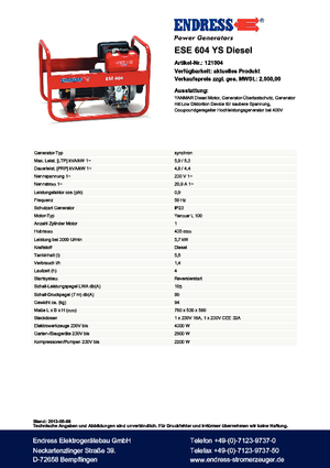 Dizelski generatori Endress ESE 604 YS DI