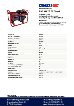 Dizelski generatori Endress ESE 604 YS ES DI