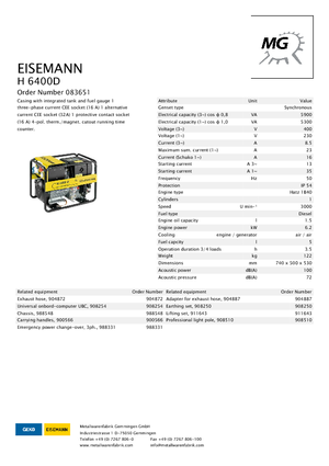 Dizelski generatori Eisemann H 6400 D
