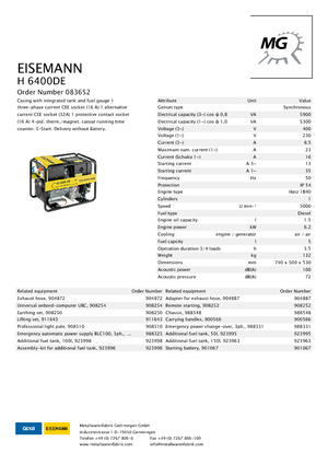 Dizelski generatori Eisemann H 6400 DE