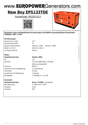 Dizelski generatori Europower New Boy EPS133TDE (S)