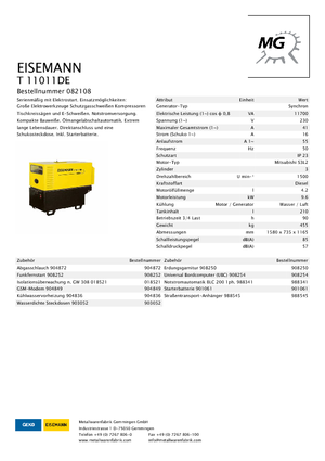 Dizelski generatori Eisemann T 11011 DE