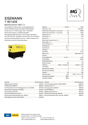 Dizelski generatori Eisemann T 8010 DE