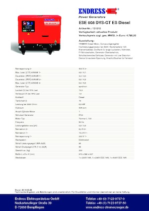 Benzinski generatori struje Endress ESE 608 DYS-GT ES DI