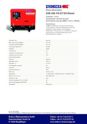 Benzinski generatori struje Endress ESE 608 YS-GT ES DI