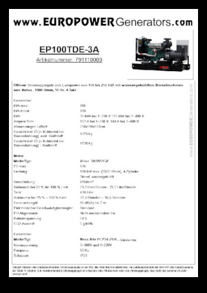 Dizelski generatori Europower EP100TDE-3A (MA)