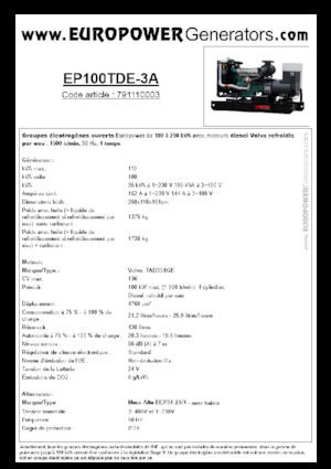 Dizelski generatori Europower EP100TDE-3A (MA)