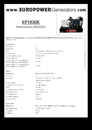 Dizelski generatori Europower EP103DE (MA)