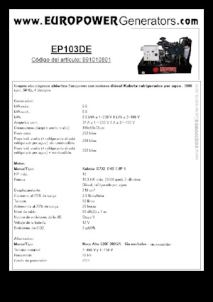 Dizelski generatori Europower EP103DE (MA)