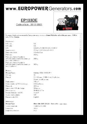 Dizelski generatori Europower EP103DE (MA)
