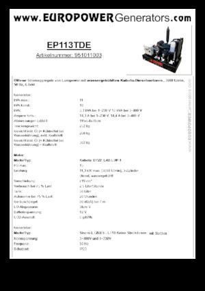 Dizelski generatori Europower EP113TDE (S)