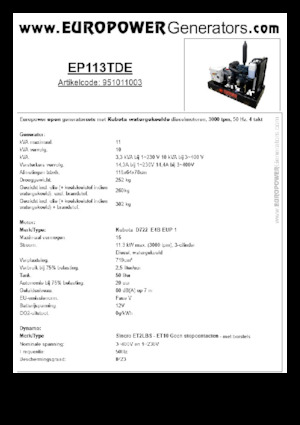 Dizelski generatori Europower EP113TDE (S)