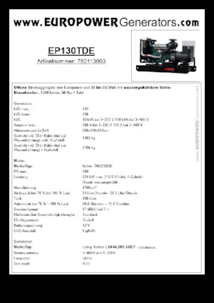 Dizelski generatori Europower EP130TDE (LS)