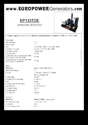 Dizelski generatori Europower EP133TDE (S)