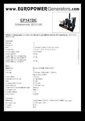 Dizelski generatori Europower EP14TDE (LS)