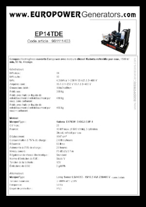 Dizelski generatori Europower EP14TDE (LS)