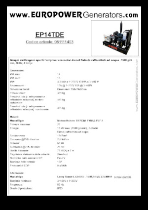 Dizelski generatori Europower EP14TDE (LS)