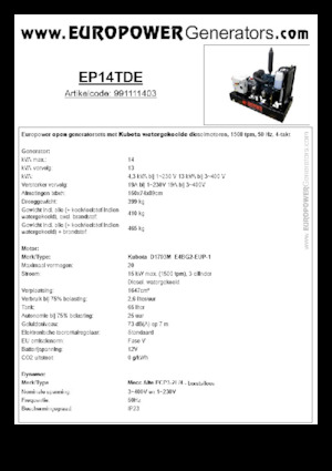 Dizelski generatori Europower EP14TDE (MA)