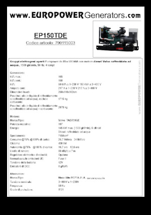 Dizelski generatori Europower EP150TDE (MA)