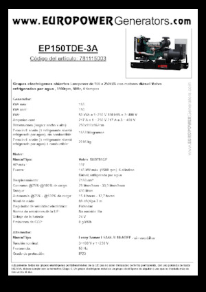 Dizelski generatori Europower EP150TDE-3A (LS)