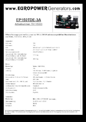 Dizelski generatori Europower EP150TDE-3A (MA)