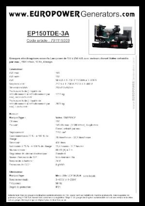 Dizelski generatori Europower EP150TDE-3A (MA)