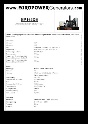 Dizelski generatori Europower EP163DE (S)
