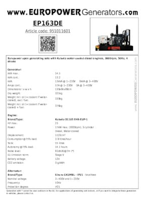 Dizelski generatori Europower EP163DE (S)