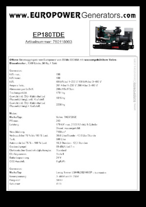 Dizelski generatori Europower EP180TDE (LS)