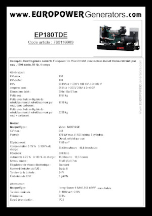 Dizelski generatori Europower EP180TDE (LS)