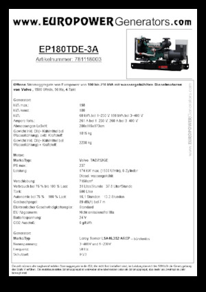 Dizelski generatori Europower EP180TDE-3A (LS)