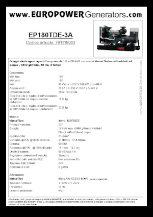 Dizelski generatori Europower EP180TDE-3A (MA)