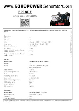 Dizelski generatori Europower EP18DE (S)