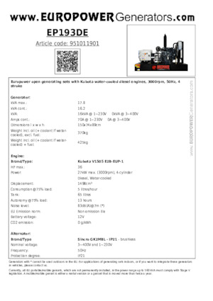 Dizelski generatori Europower EP193DE (S)
