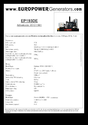 Dizelski generatori Europower EP193DE (S)