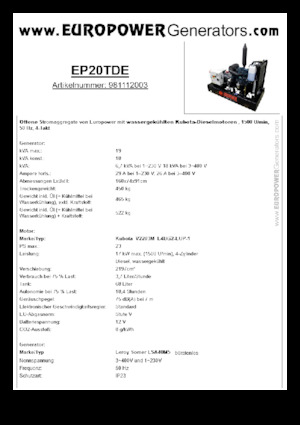 Dizelski generatori Europower EP20TDE (LS)