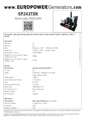 Dizelski generatori Europower EP243TDE (MA)
