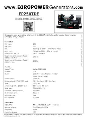 Dizelski generatori Europower EP250TDE (MA)