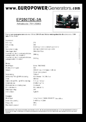 Dizelski generatori Europower EP250TDE-3A (LS)
