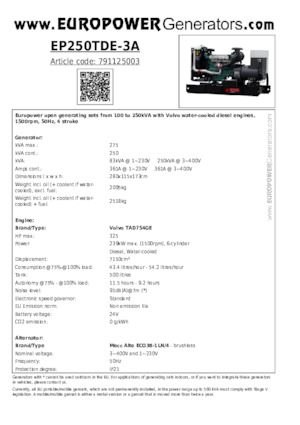 Dizelski generatori Europower EP250TDE-3A (MA)