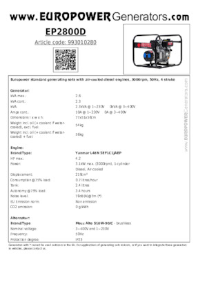 Dizelski generatori Europower EP2800D (MA)