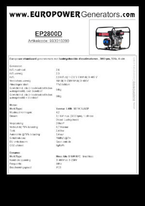 Dizelski generatori Europower EP2800D (MA)