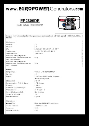 Dizelski generatori Europower EP2800DE (MA)
