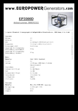Dizelski generatori Europower EP3000D (MA)