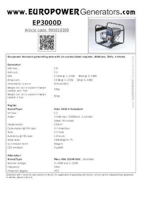 Dizelski generatori Europower EP3000D (MA)