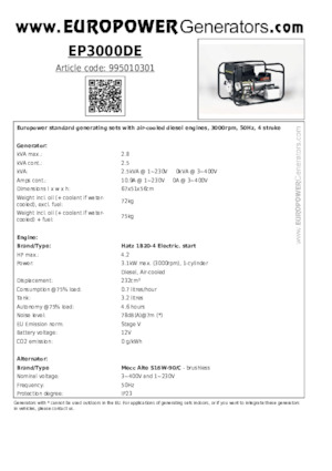 Dizelski generatori Europower EP3000DE (MA)