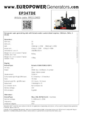 Dizelski generatori Europower EP34TDE (MA)