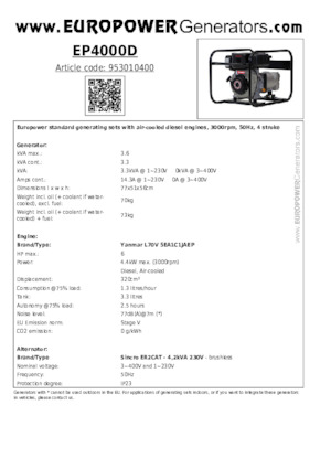 Dizelski generatori Europower EP4000D (S)