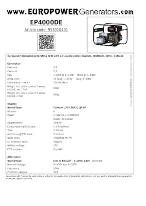 Dizelski generatori Europower EP4000DE (S)